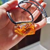 Cognac Amber Free Shape Pendant Necklace With Leather
